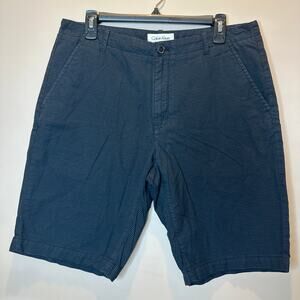 Calvin Klein Navy Blue & Black Striped Cotton Bermuda Shorts Mens Size W32/L11